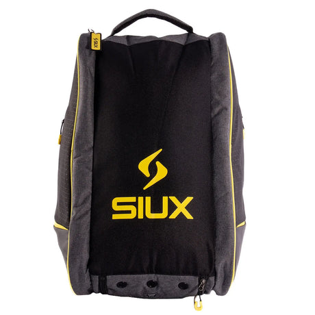Black backpack with yellow accents and 'SIUX' logo on a white background