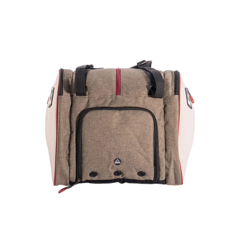 Padel racket bag with a brown and beige design on a white background