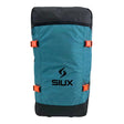 Blue duffel bag with black top and orange straps on a white background, featuring the SIUX brand logo.