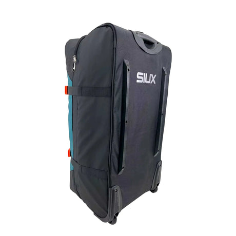 Black and blue suitcase with 'SIUX' branding on a white background