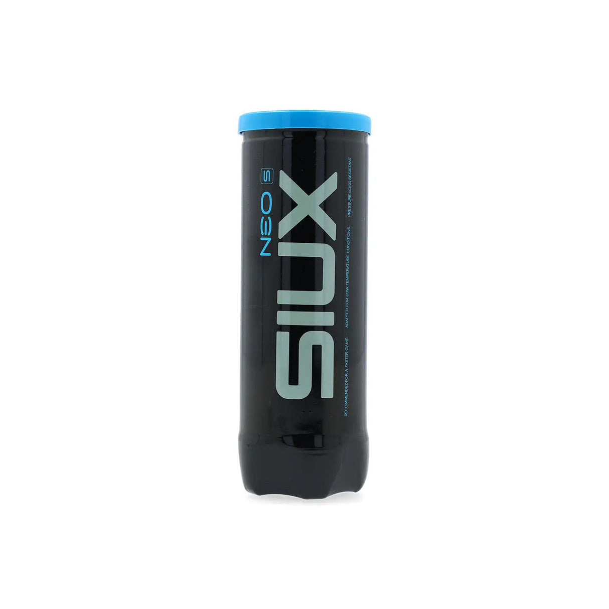 Black container with blue lid labeled 'SIUX' on a white background